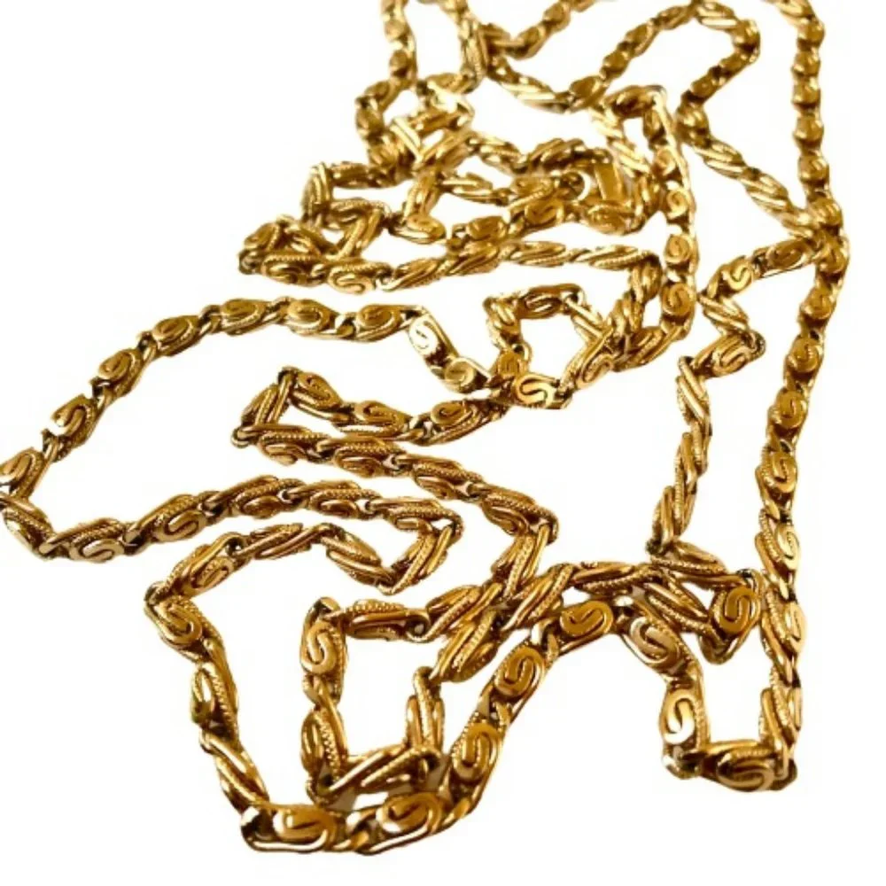 Monet Vintage Gold Tone Chain Necklace Paperclip Fancy Signed Extra Long